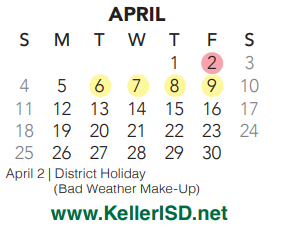 District School Academic Calendar for Keller Middle for April 2021