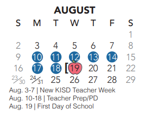 District School Academic Calendar for Keller Middle for August 2020