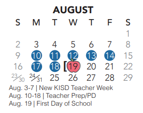 District School Academic Calendar for Independence Elementary for August 2020