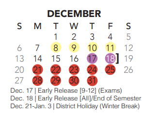 District School Academic Calendar for Bear Creek Intermediate for December 2020