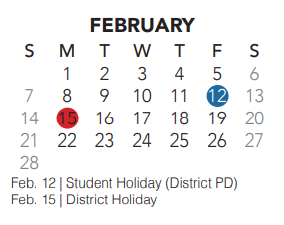 District School Academic Calendar for New Direction Lrn Ctr for February 2021