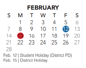 District School Academic Calendar for Hidden Lakes Elementary for February 2021