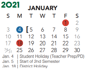 District School Academic Calendar for Independence Elementary for January 2021