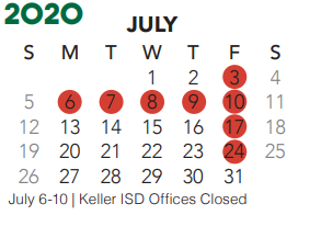 District School Academic Calendar for New Direction Lrn Ctr for July 2020