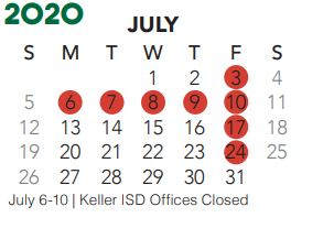 District School Academic Calendar for Hillwood Middle School for July 2020