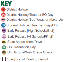 District School Academic Calendar Legend for Hillwood Middle School