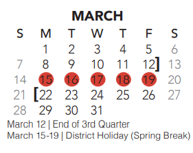 District School Academic Calendar for Lone Star Elementary for March 2021