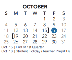 District School Academic Calendar for Hidden Lakes Elementary for October 2020