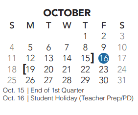 District School Academic Calendar for Bear Creek Intermediate for October 2020