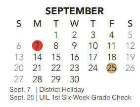 District School Academic Calendar for Bluebonnet Elementary School for September 2020