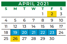 District School Academic Calendar for Kennedale Alter Ed Prog for April 2021