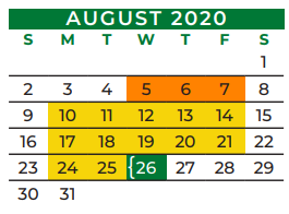 District School Academic Calendar for Kennedale J H for August 2020