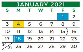 District School Academic Calendar for Kennedale J H for January 2021