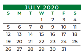 District School Academic Calendar for Kennedale J H for July 2020