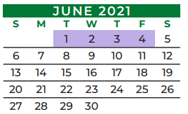 District School Academic Calendar for Kennedale J H for June 2021