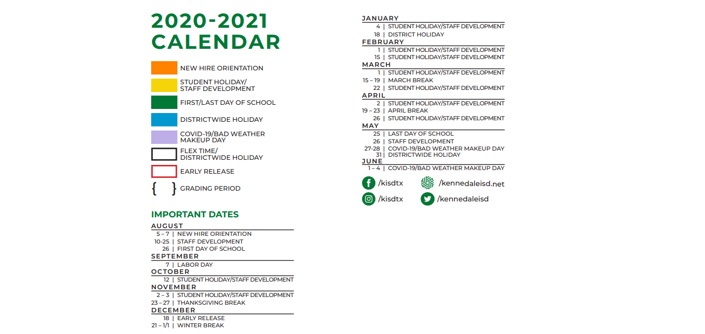 District School Academic Calendar Key for Kennedale Alter Ed Prog