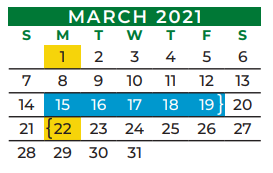 District School Academic Calendar for James A Arthur Intermediate School for March 2021