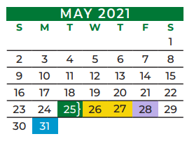 District School Academic Calendar for Kennedale J H for May 2021