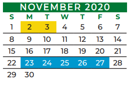 District School Academic Calendar for James F Delaney Elementary School for November 2020