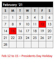 District School Academic Calendar for Kilgore H S for February 2021