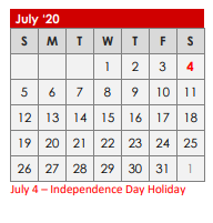 District School Academic Calendar for Kilgore Int for July 2020