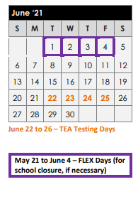 District School Academic Calendar for Chandler Elementary for June 2021