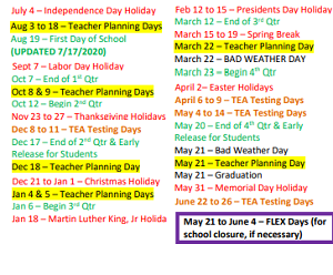 District School Academic Calendar Legend for Chandler Elementary