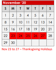 District School Academic Calendar for Maude Laird Middle for November 2020