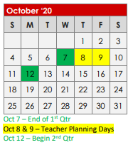 District School Academic Calendar for Elder Coop Alter School for October 2020