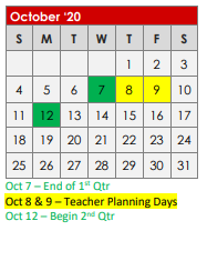 District School Academic Calendar for Maude Laird Middle for October 2020