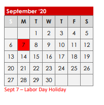 District School Academic Calendar for Elder Coop Alter School for September 2020