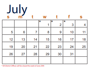 District School Academic Calendar for Willow Springs Elementary for July 2020