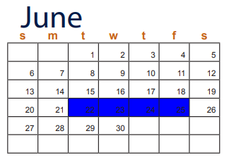 District School Academic Calendar for Smith Middle School for June 2021