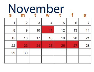 District School Academic Calendar for East Ward Elementary for November 2020