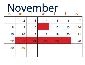 District School Academic Calendar for Ira Cross Jr Elementary for November 2020