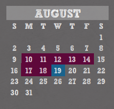District School Academic Calendar for Wunderlich Intermediate for August 2020