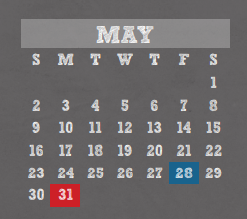 District School Academic Calendar for Wunderlich Intermediate for May 2021
