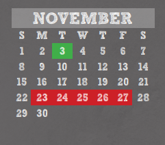 District School Academic Calendar for Kleb Intermediate for November 2020