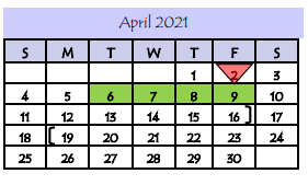 District School Academic Calendar for Diaz-Villarreal Elementary School for April 2021
