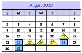 District School Academic Calendar for E B Reyna Elementary for August 2020