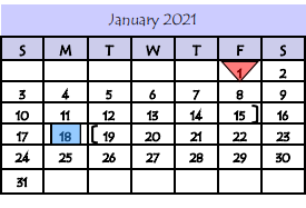 District School Academic Calendar for E B Reyna Elementary for January 2021