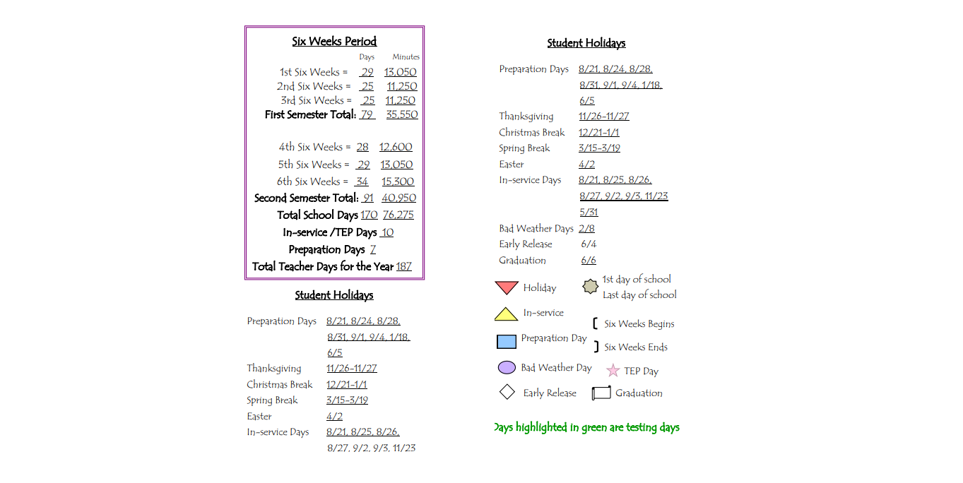 District School Academic Calendar Key for Benavides Elementary