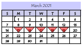 District School Academic Calendar for E B Reyna Elementary for March 2021
