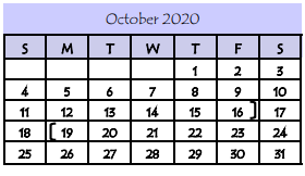 District School Academic Calendar for E B Reyna Elementary for October 2020