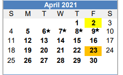 District School Academic Calendar for La Vernia Primary for April 2021