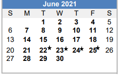 District School Academic Calendar for La Vernia Elementary for June 2021