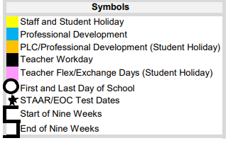 District School Academic Calendar Legend for La Vernia Elementary