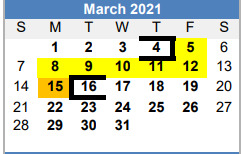 District School Academic Calendar for La Vernia Primary for March 2021