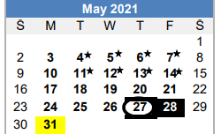 District School Academic Calendar for Floresville Alternative for May 2021