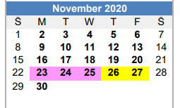 District School Academic Calendar for Floresville Choice Program for November 2020